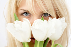 Young girl & tulips